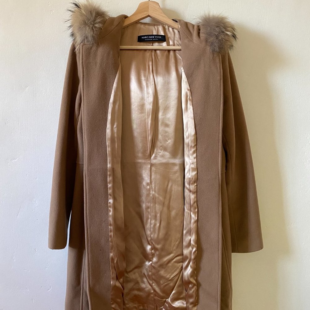 Andrew Marc New York Wool Coat Fur-lined Hood - Picture 2 of 5